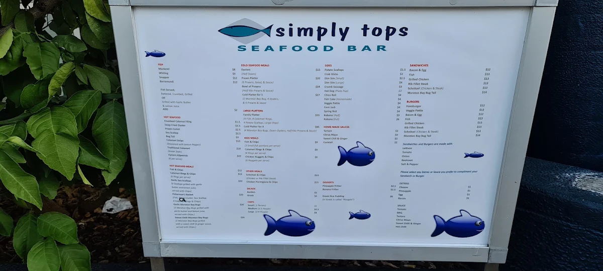 Menu, Simply Tops Seafood Bar