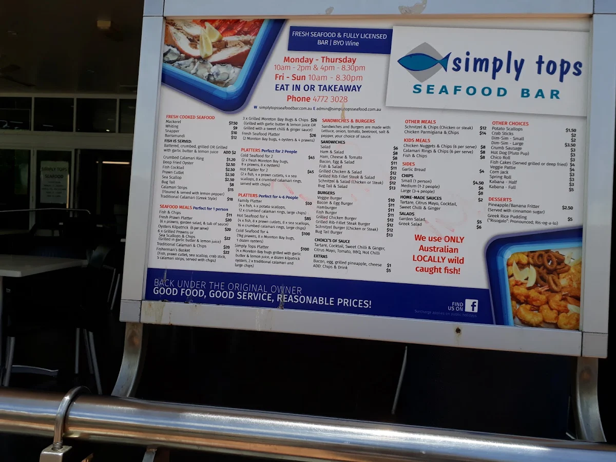 Menu, Simply Tops Seafood Bar