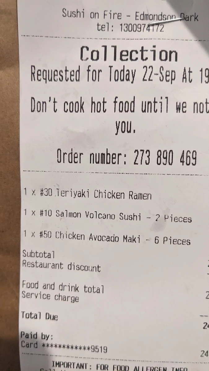 Menu, Sushi on Fire