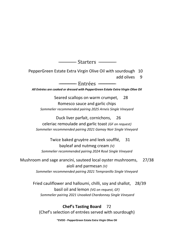 Menu, PepperGreen Estate
