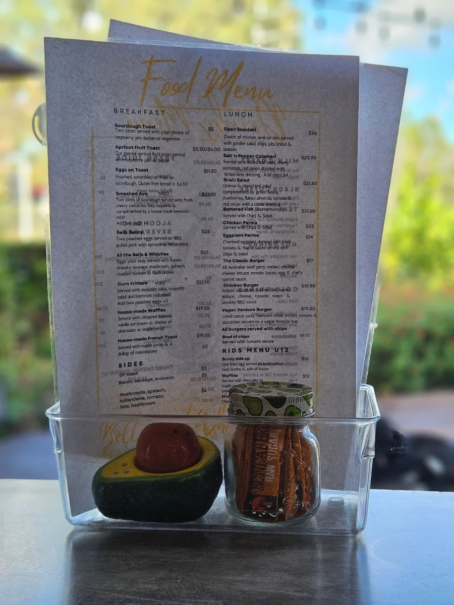 Menu, Bells and Whistles Cafe