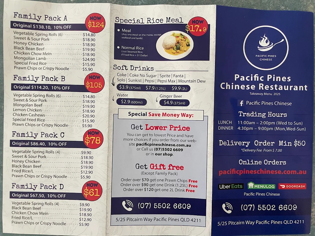 Menu, Pacific Pines Chinese