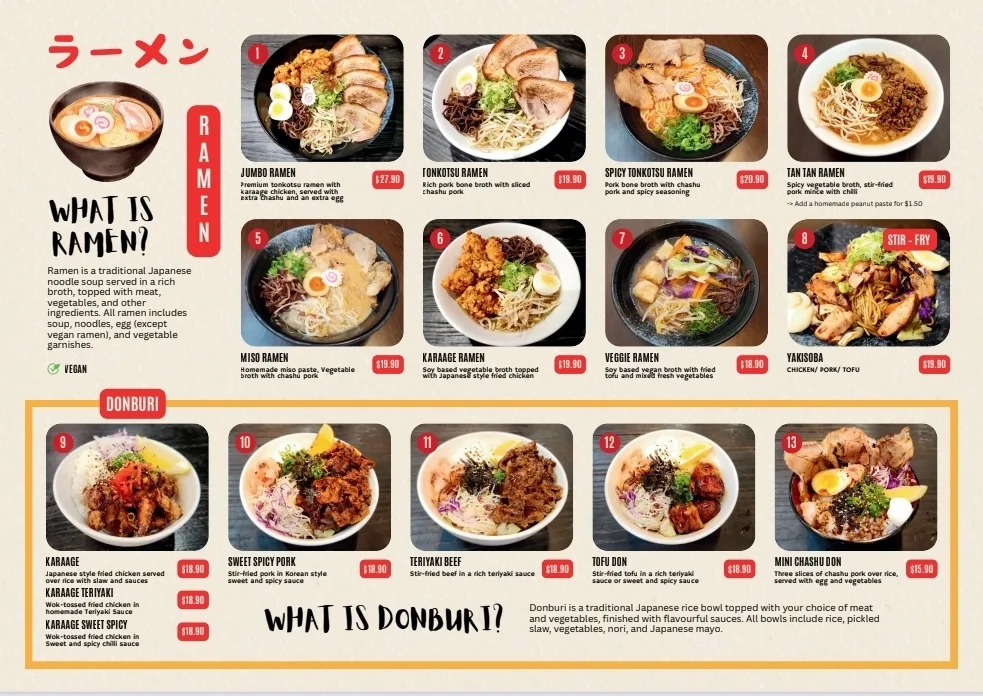 Menu, Ramen Street @ Cairns Central Shopping Centre