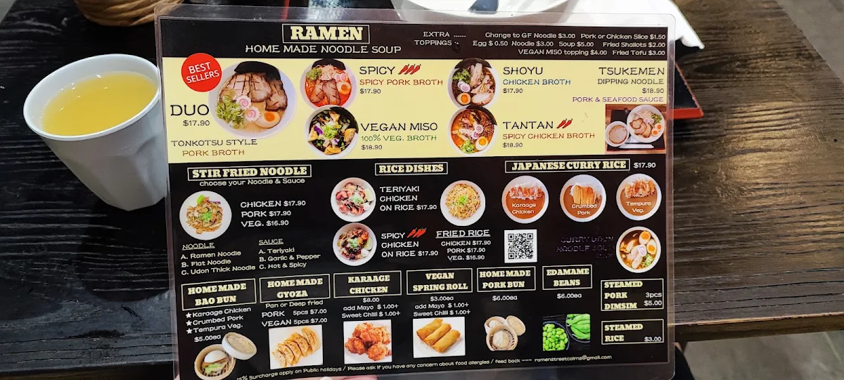 Menu, Ramen Street @ Cairns Central Shopping Centre