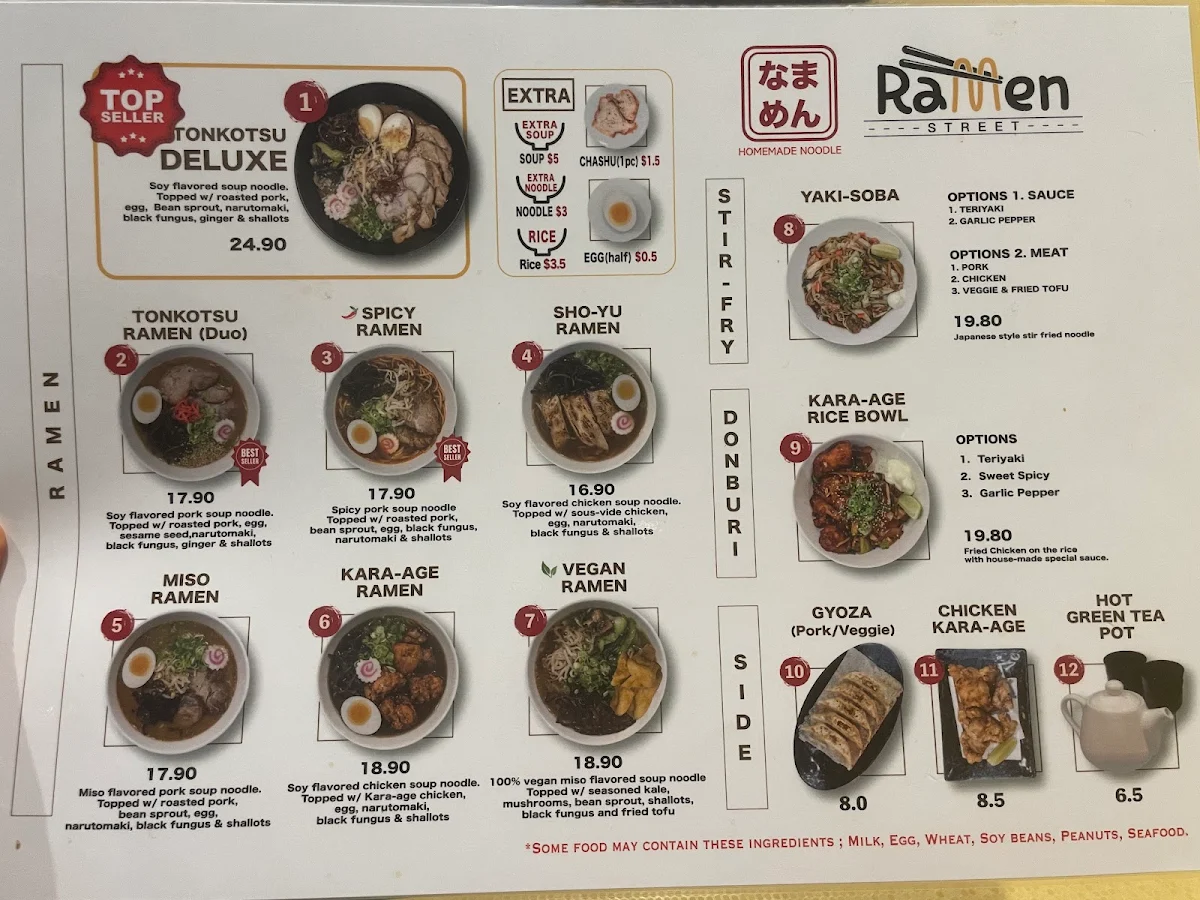 Menu, Ramen Street @ Cairns Central Shopping Centre
