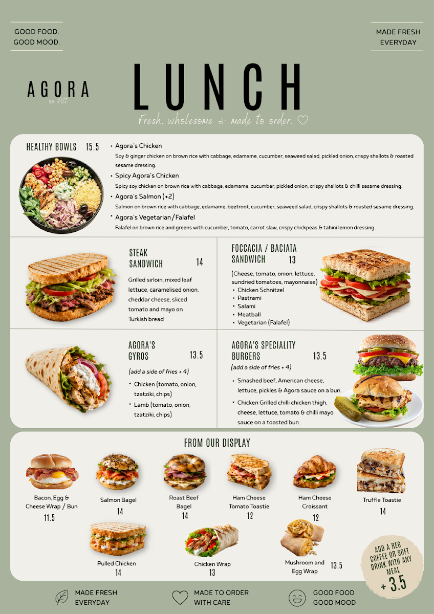 Menu, Agora On Pitt