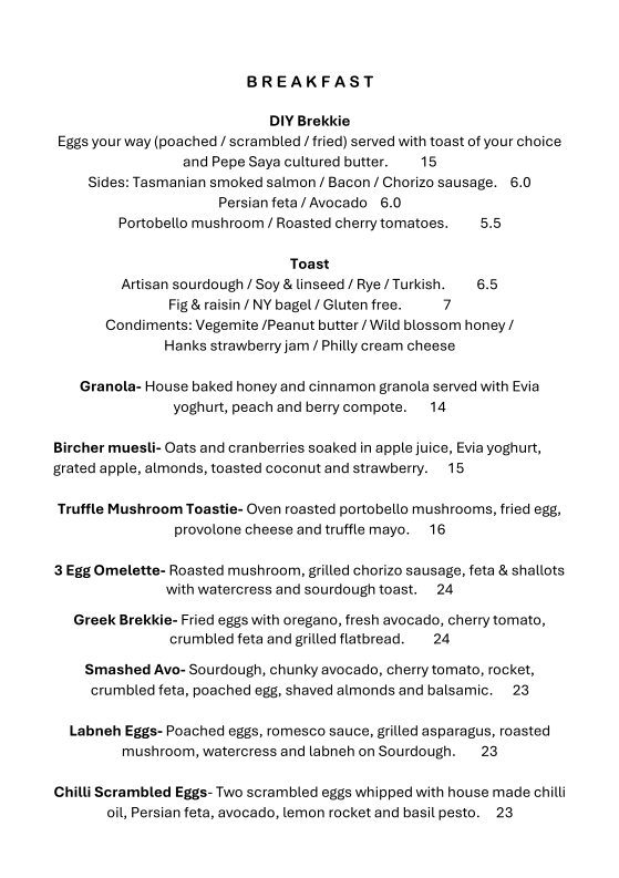 Menu, Agora On Pitt