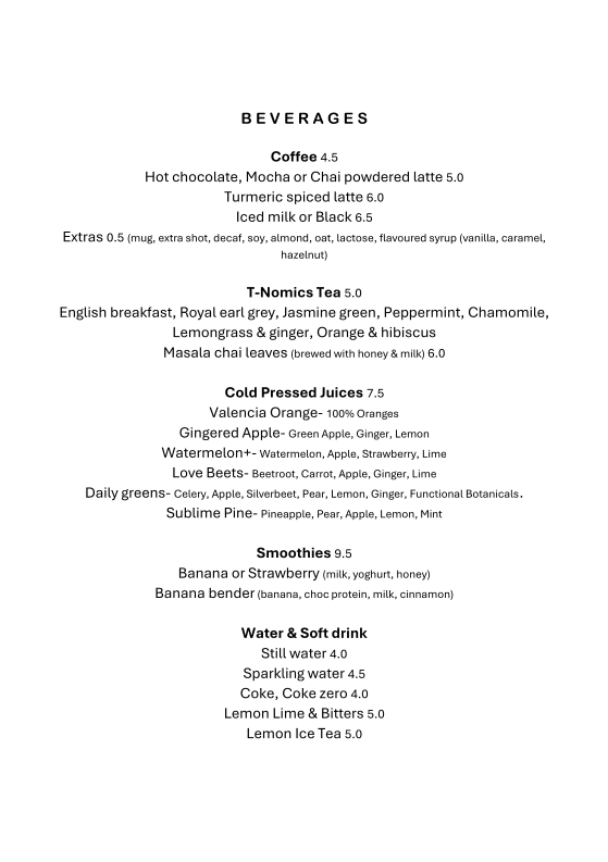 Menu, Agora On Pitt