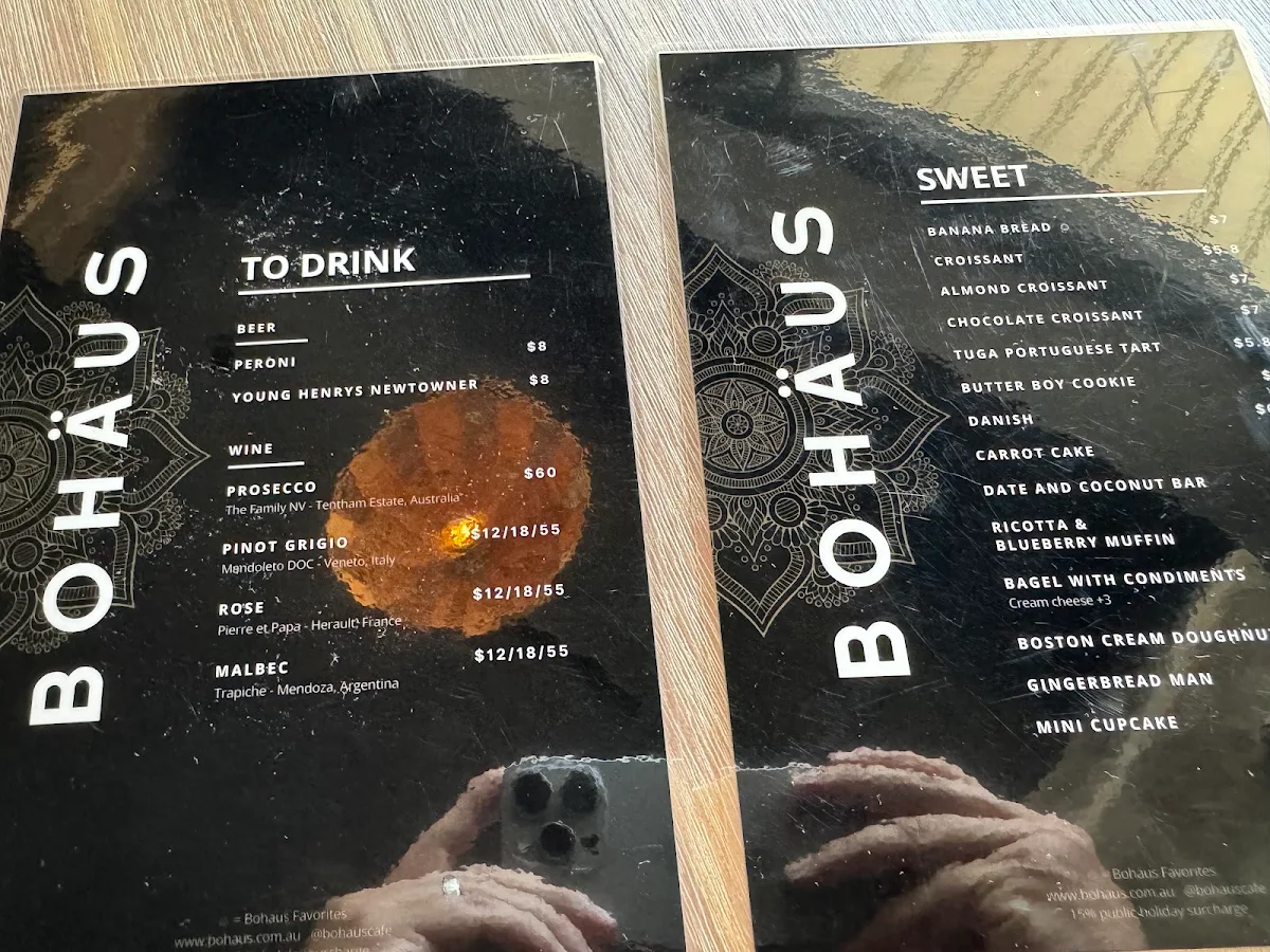 Menu, Bohäus Cafe