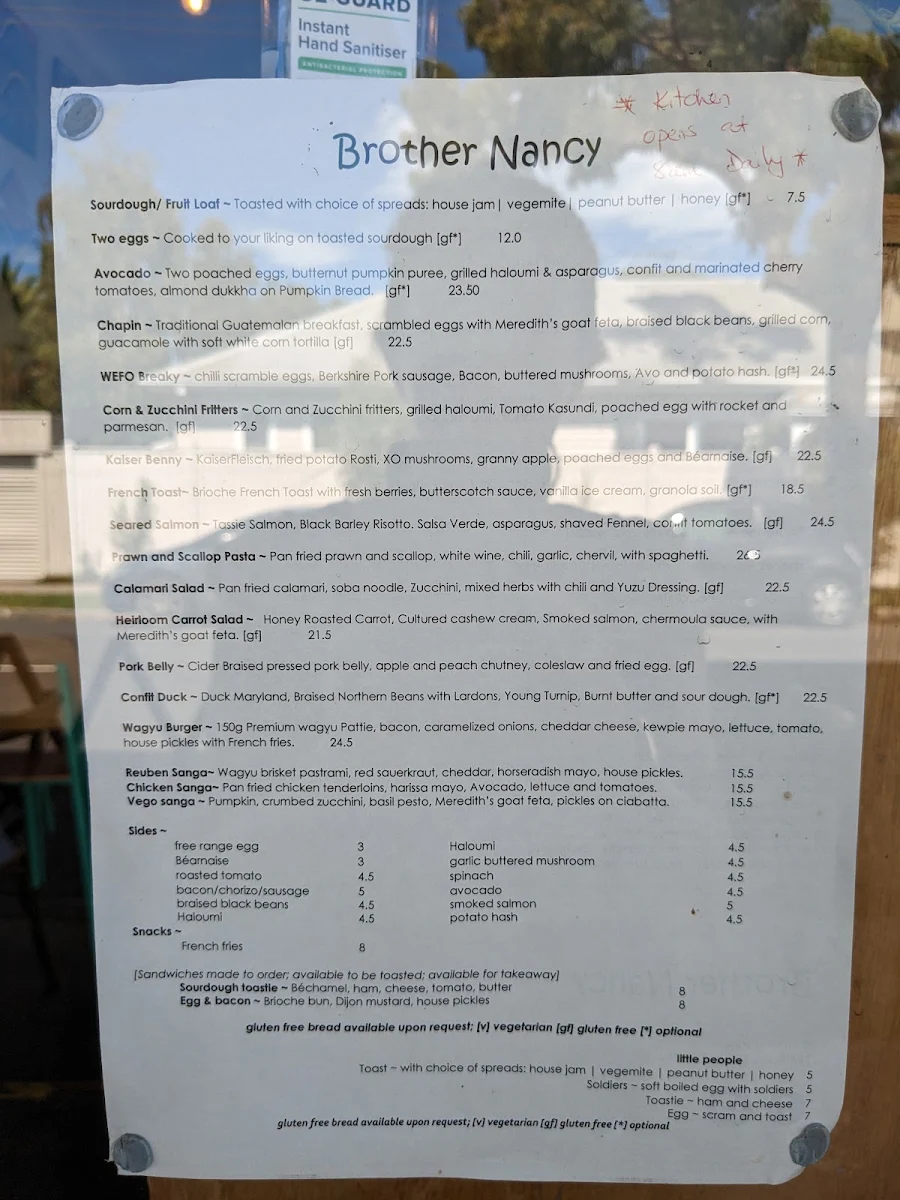 Menu, Brother Nancy