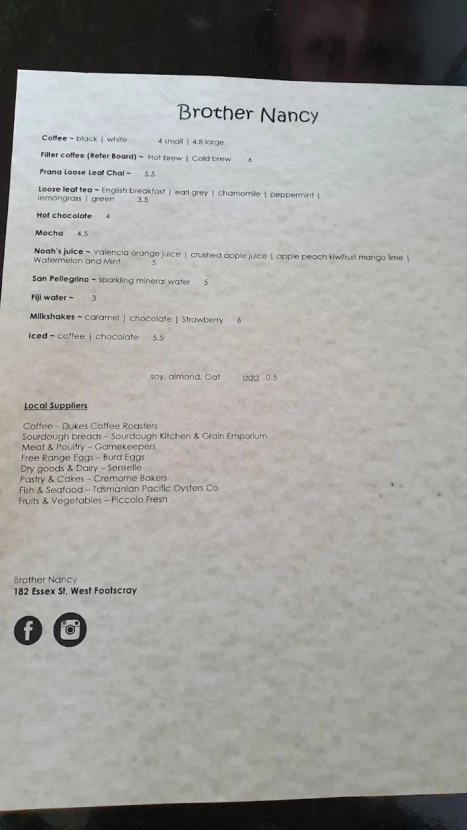 Menu, Brother Nancy