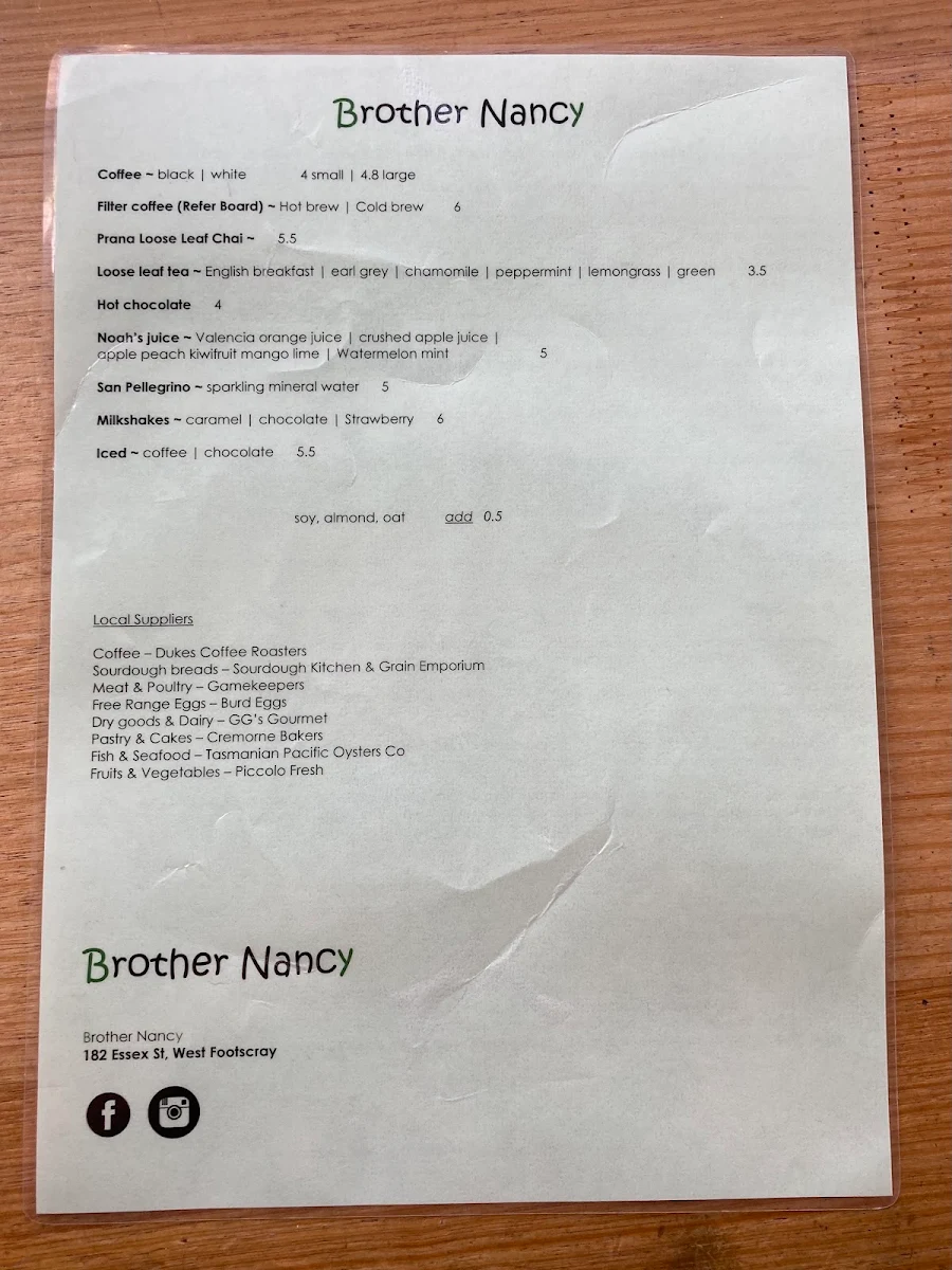 Menu, Brother Nancy