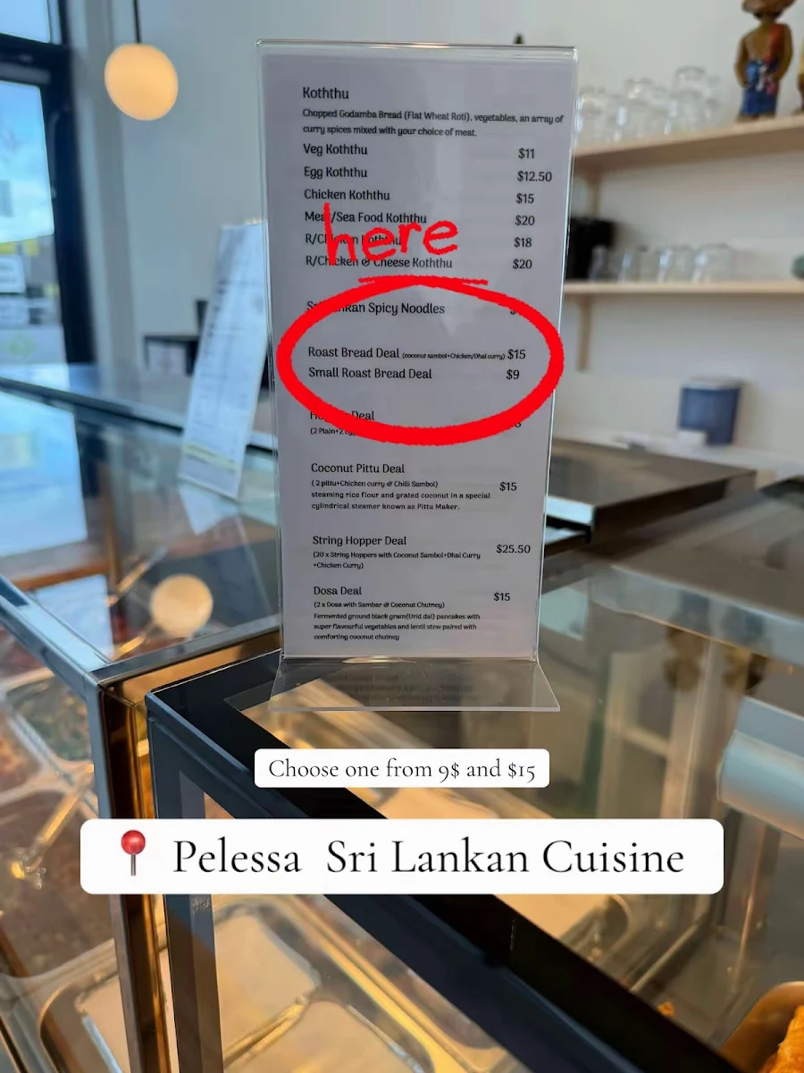 Menu, Pelessa Sri Lankan Cuisine