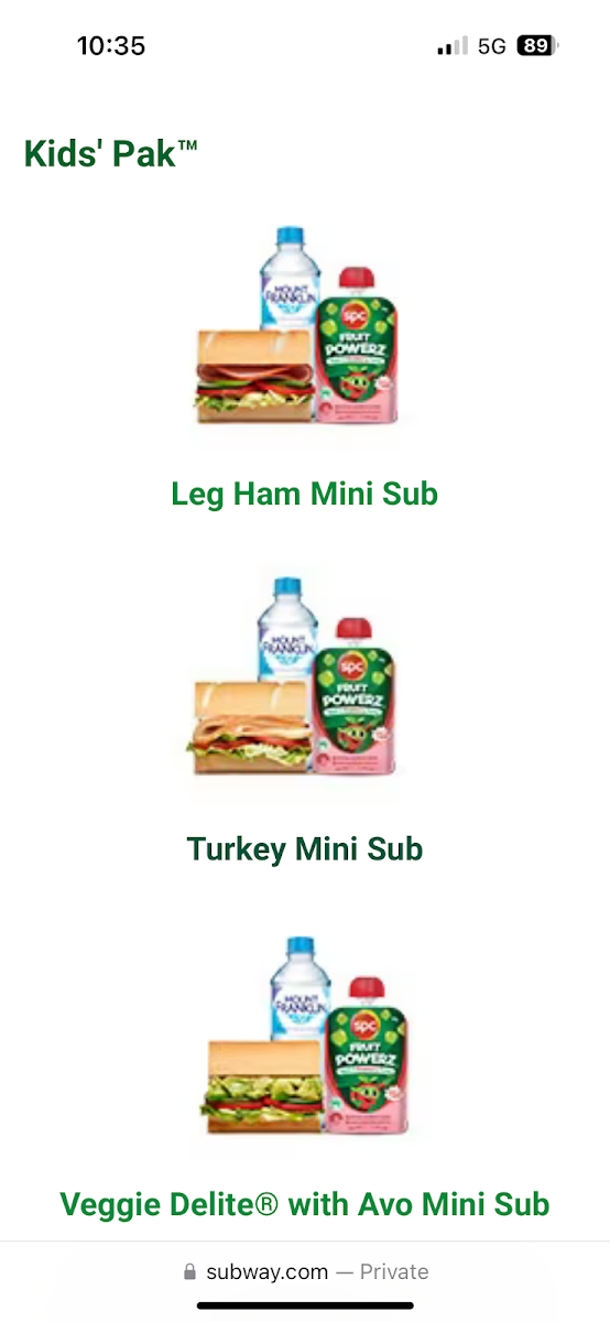 Menu, Subway