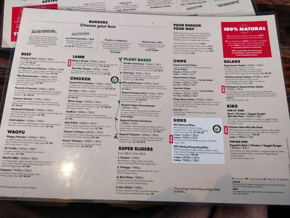 Menu, Grill'd Burgers - Everton Park