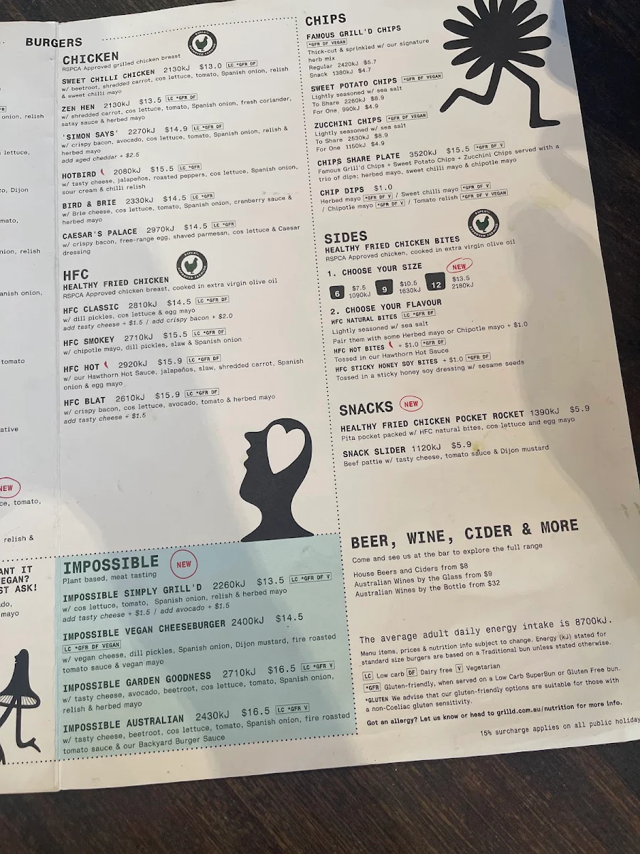 Menu, Grill'd Burgers - Everton Park