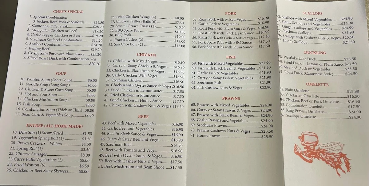 Menu, Kim & Li Chinese & Thai Restaurant