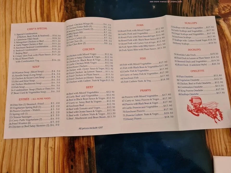 Menu, Kim & Li Chinese & Thai Restaurant