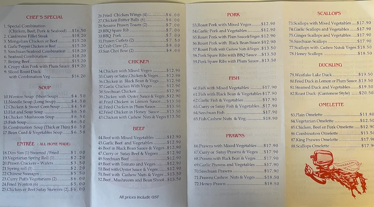 Menu, Kim & Li Chinese & Thai Restaurant