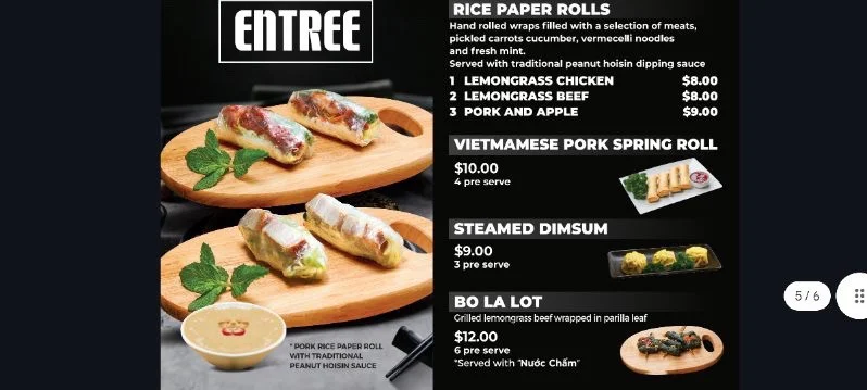 Menu, Jen’s Viet Cafe
