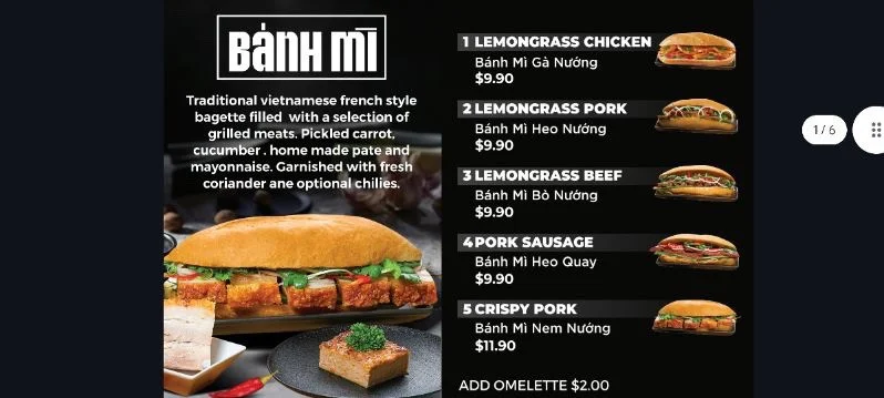 Menu, Jen’s Viet Cafe