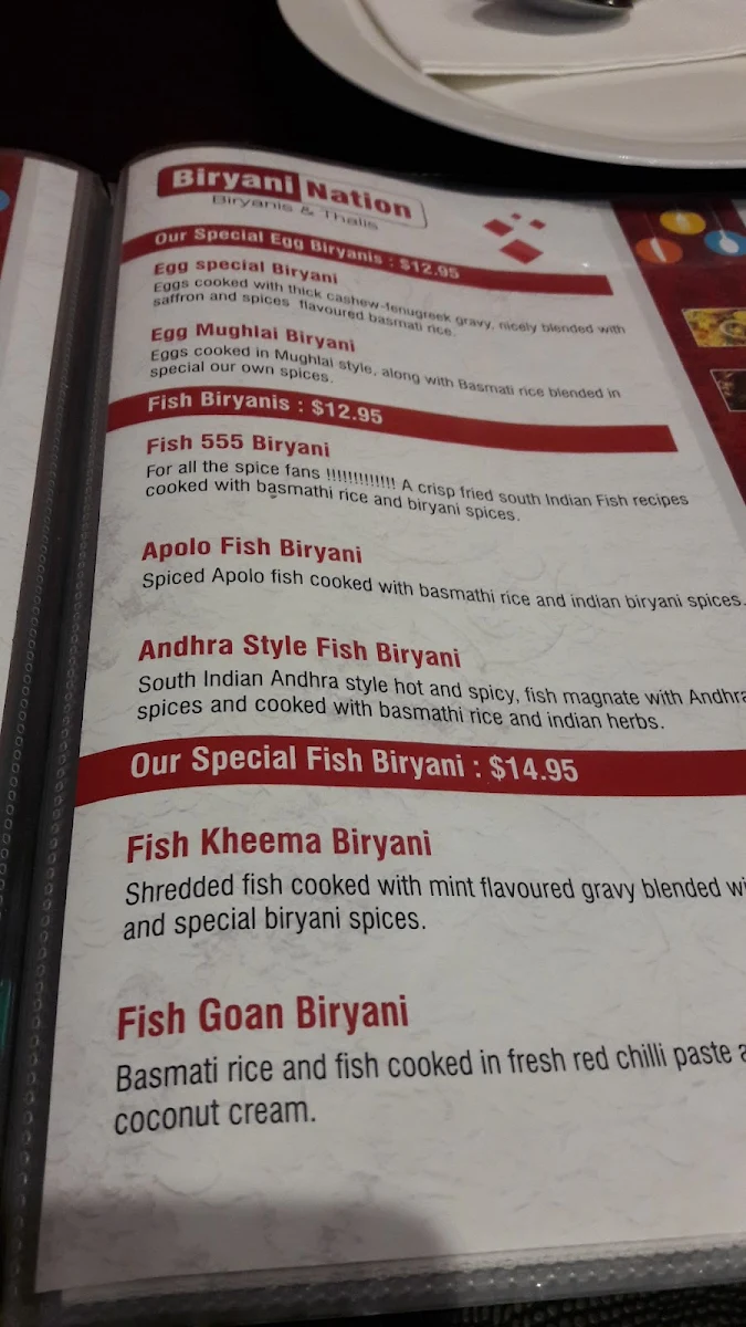 Menu, Biryani Nation Laverton