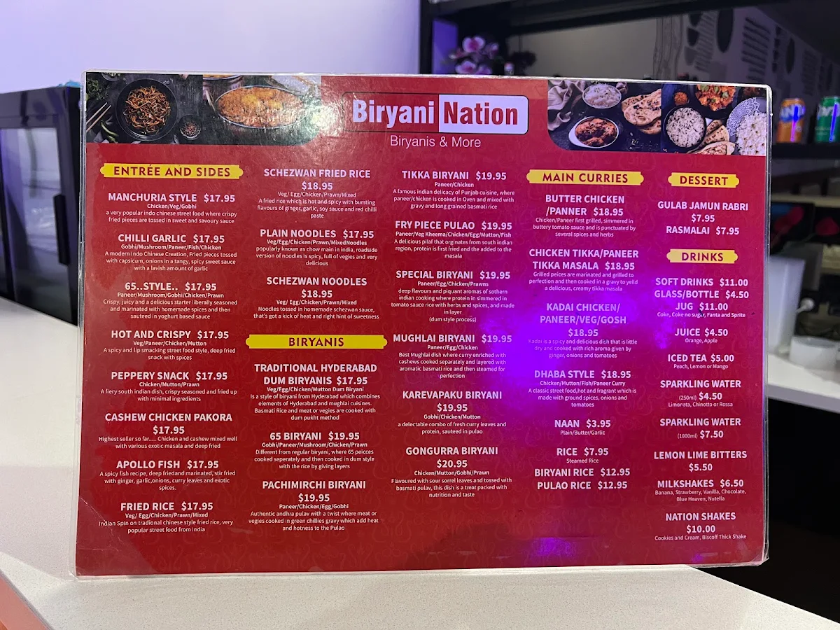 Menu, Biryani Nation Laverton