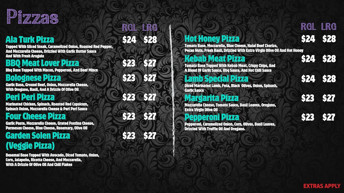 Menu, A LA TURK