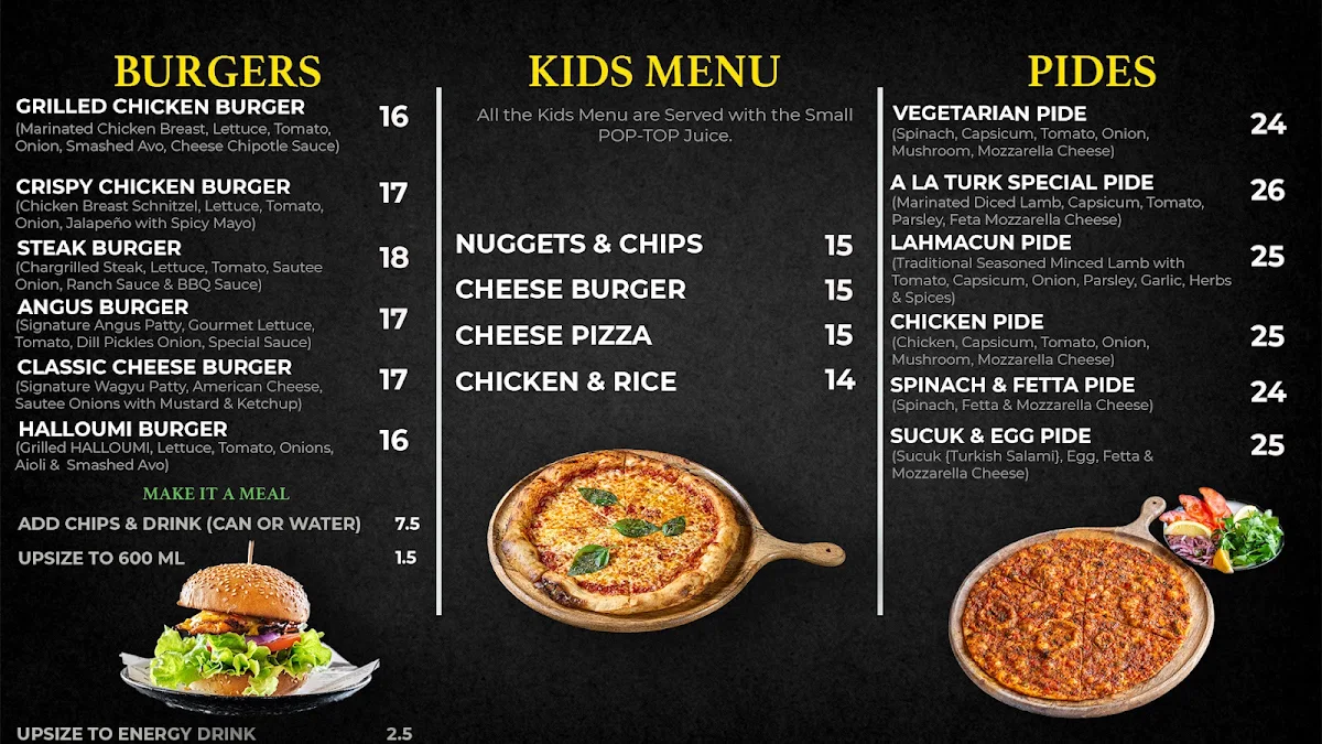 Menu, A LA TURK
