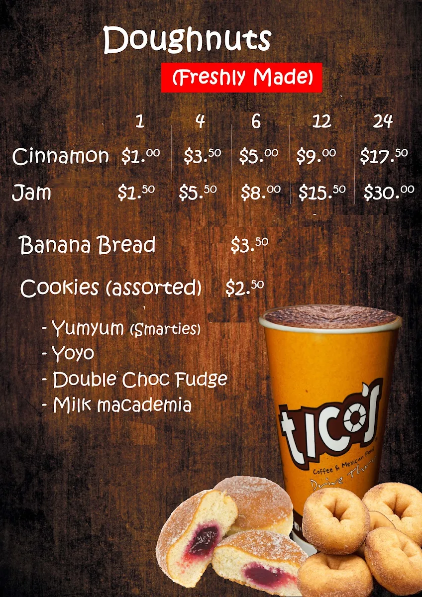Menu, Tico’s Drive Thru