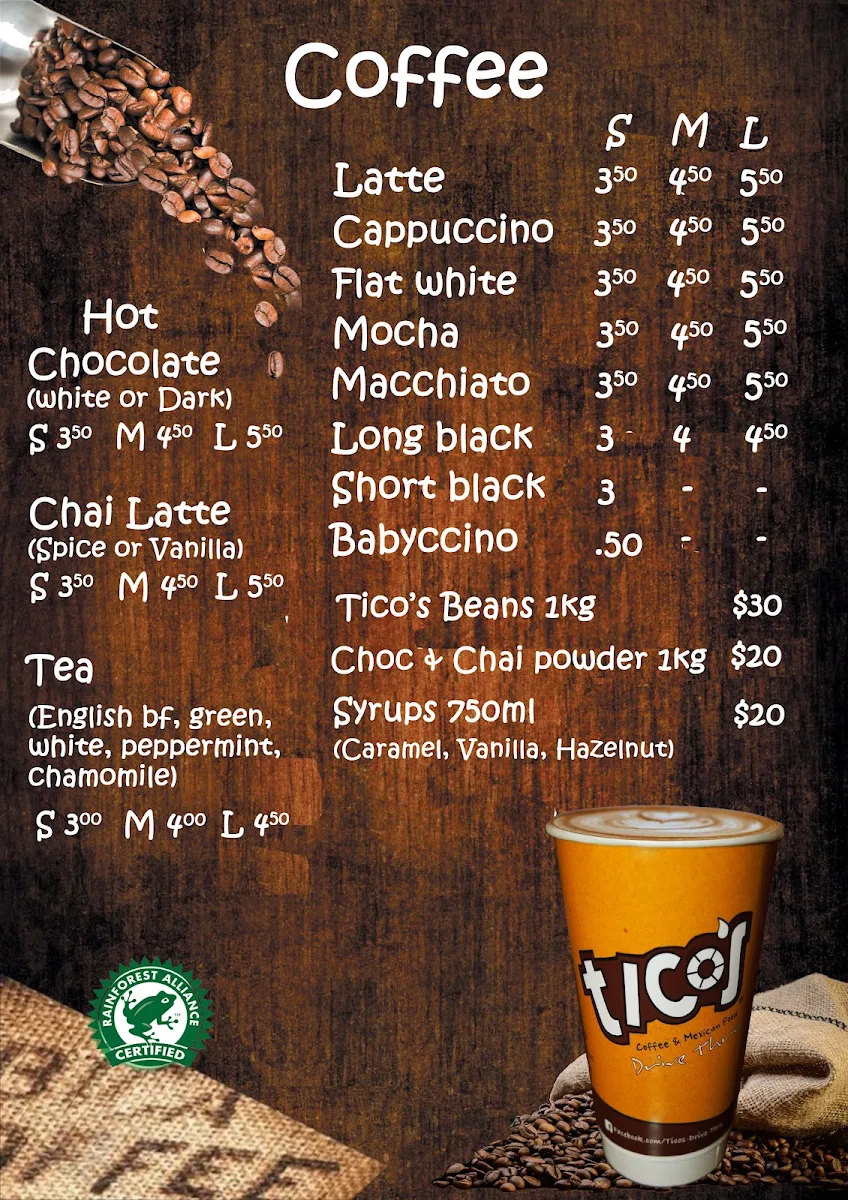 Menu, Tico’s Drive Thru