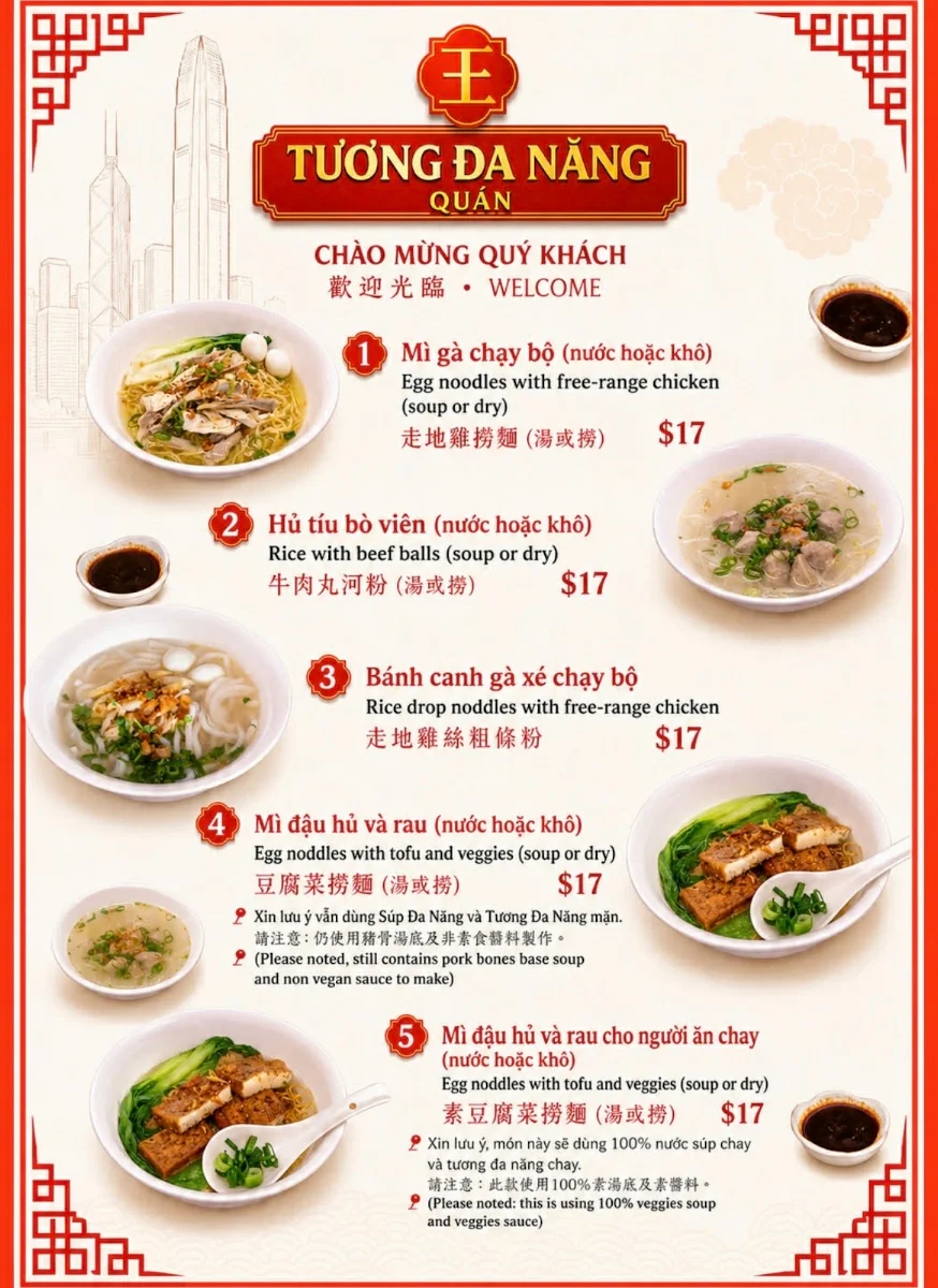 Menu, Tuong Da Nang Quan