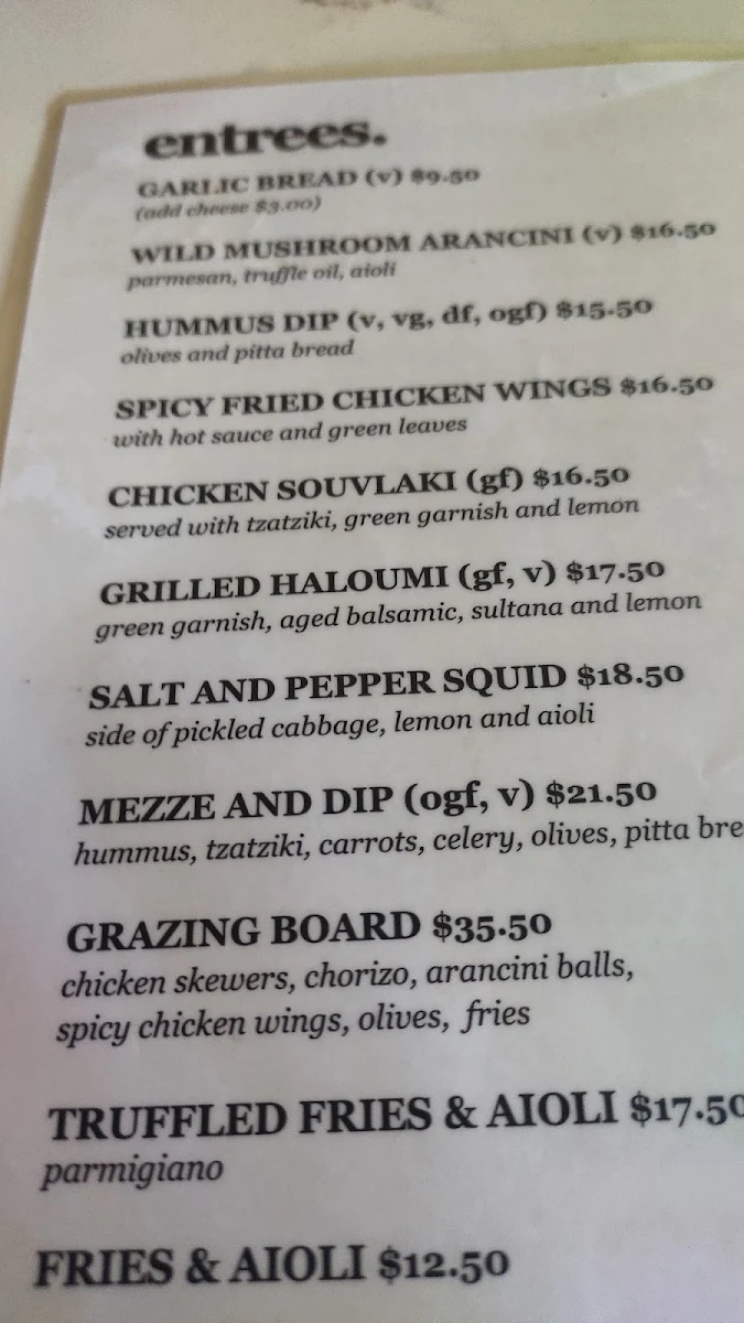 Menu, The Hero of Waterloo Hotel