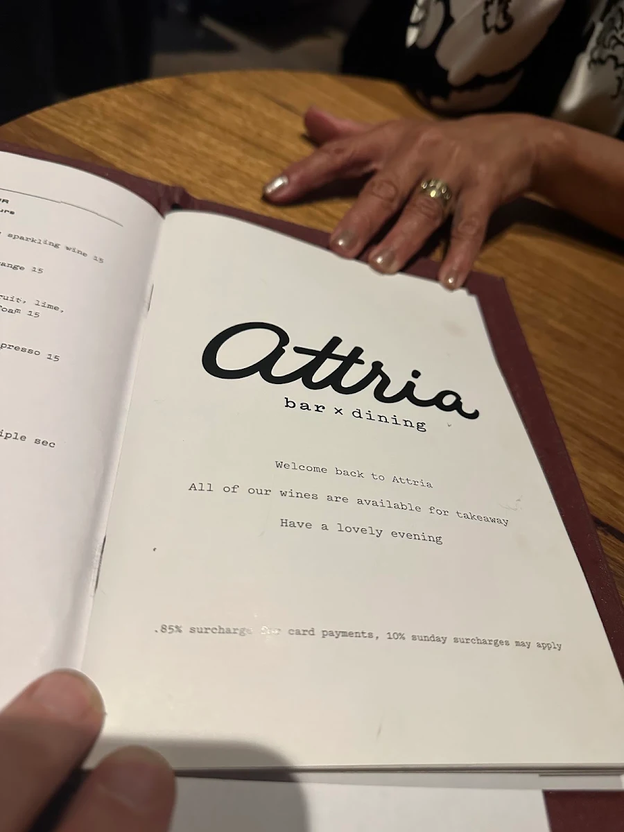 Menu, Attria Wine