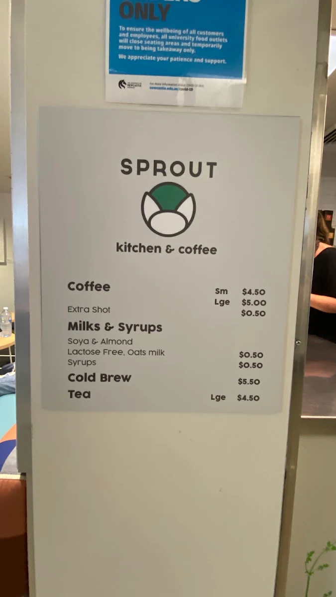 Menu, Sprout Cafe Shortland