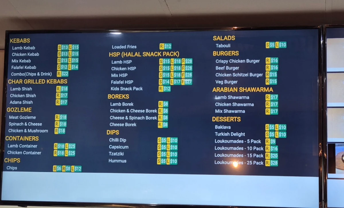 Menu, Double Degree Kebabs