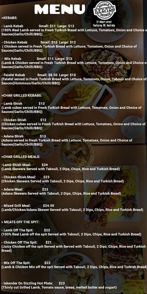 Menu, Double Degree Kebabs