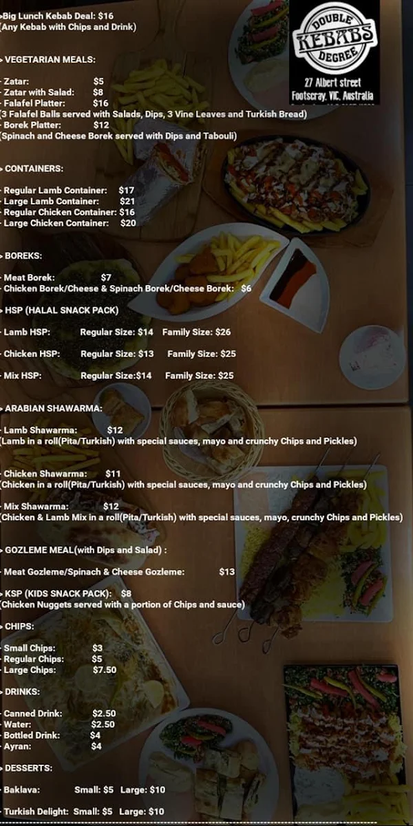 Menu, Double Degree Kebabs