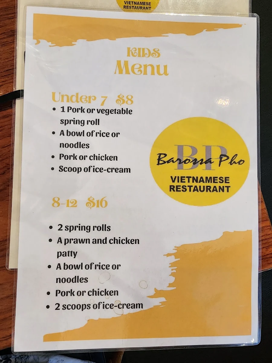 Menu, Barossa Pho