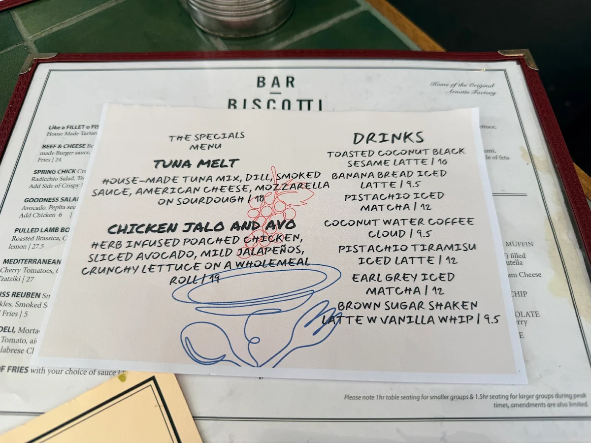 Menu, Bar Biscotti