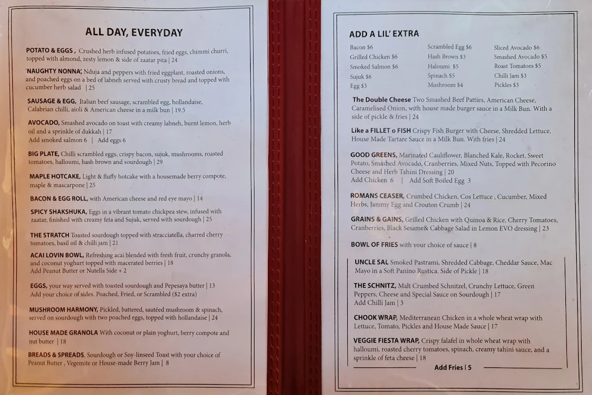 Menu, Bar Biscotti