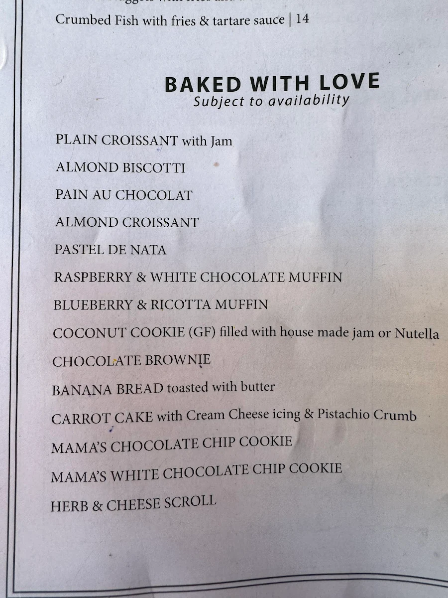 Menu, Bar Biscotti