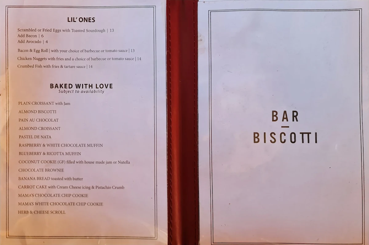Menu, Bar Biscotti