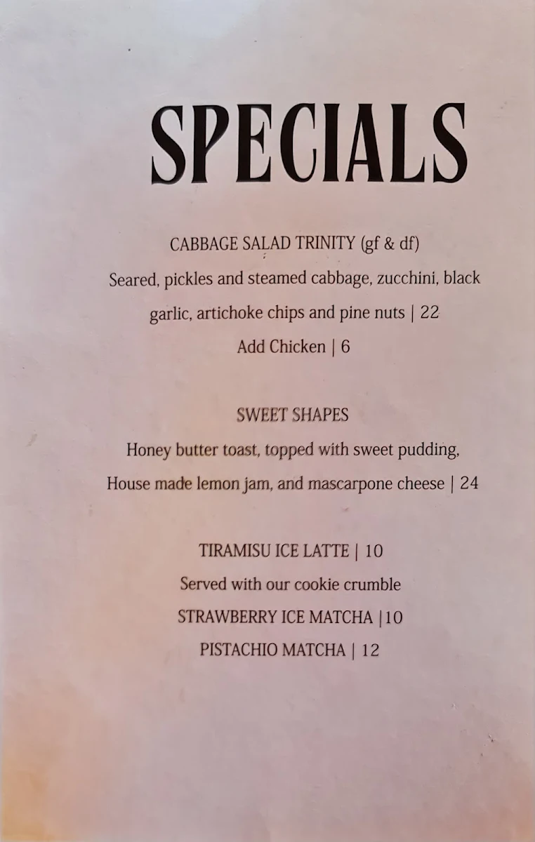 Menu, Bar Biscotti