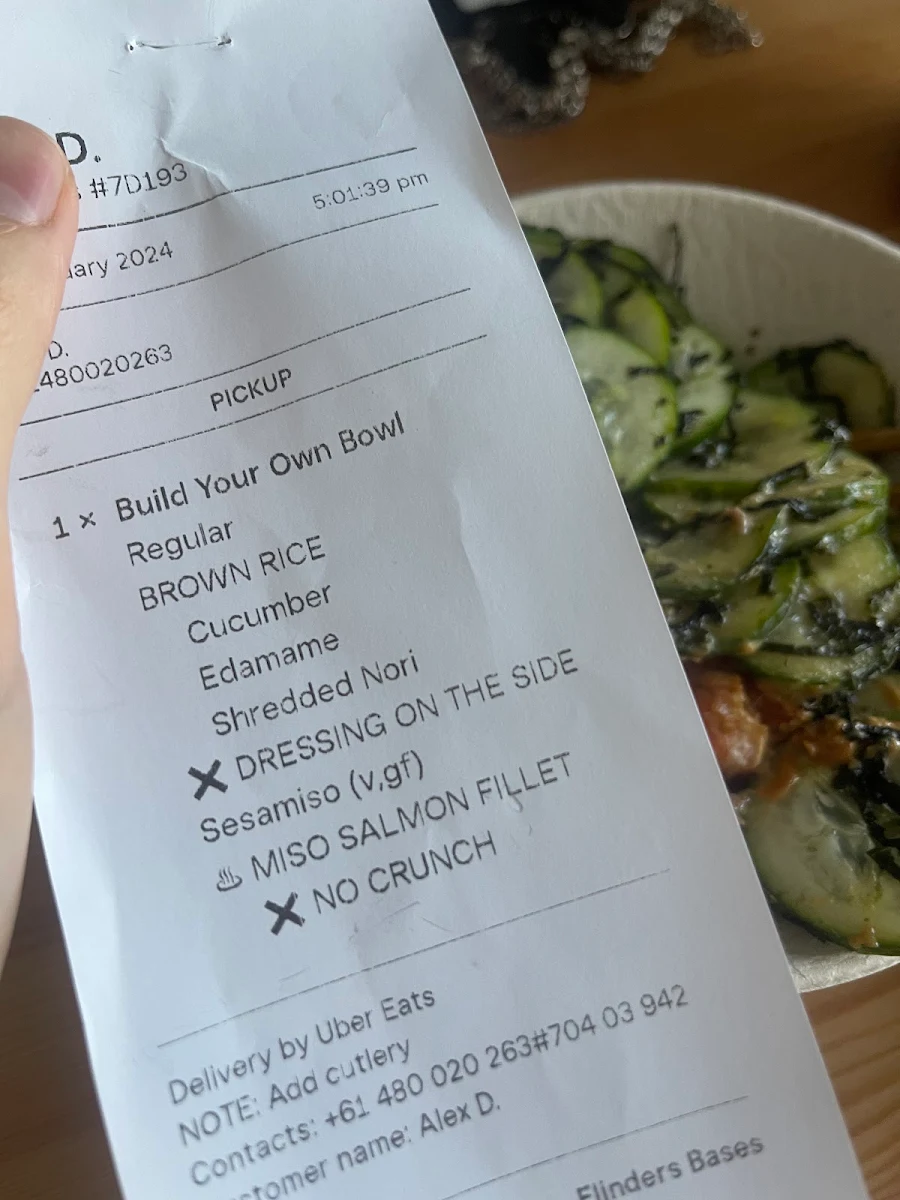 Menu, FISHBOWL - Flinders Lane