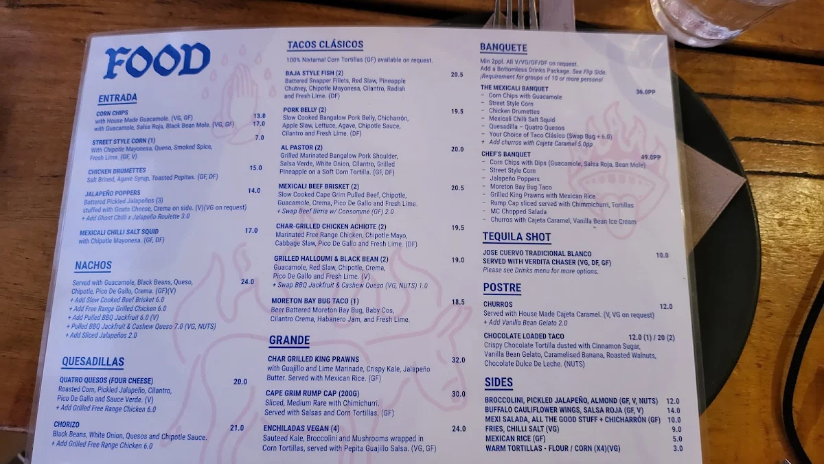 Menu, MexiCali Bar Y Taqueria - Nobby Beach