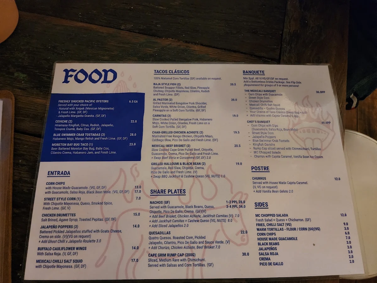 Menu, MexiCali Bar Y Taqueria - Nobby Beach