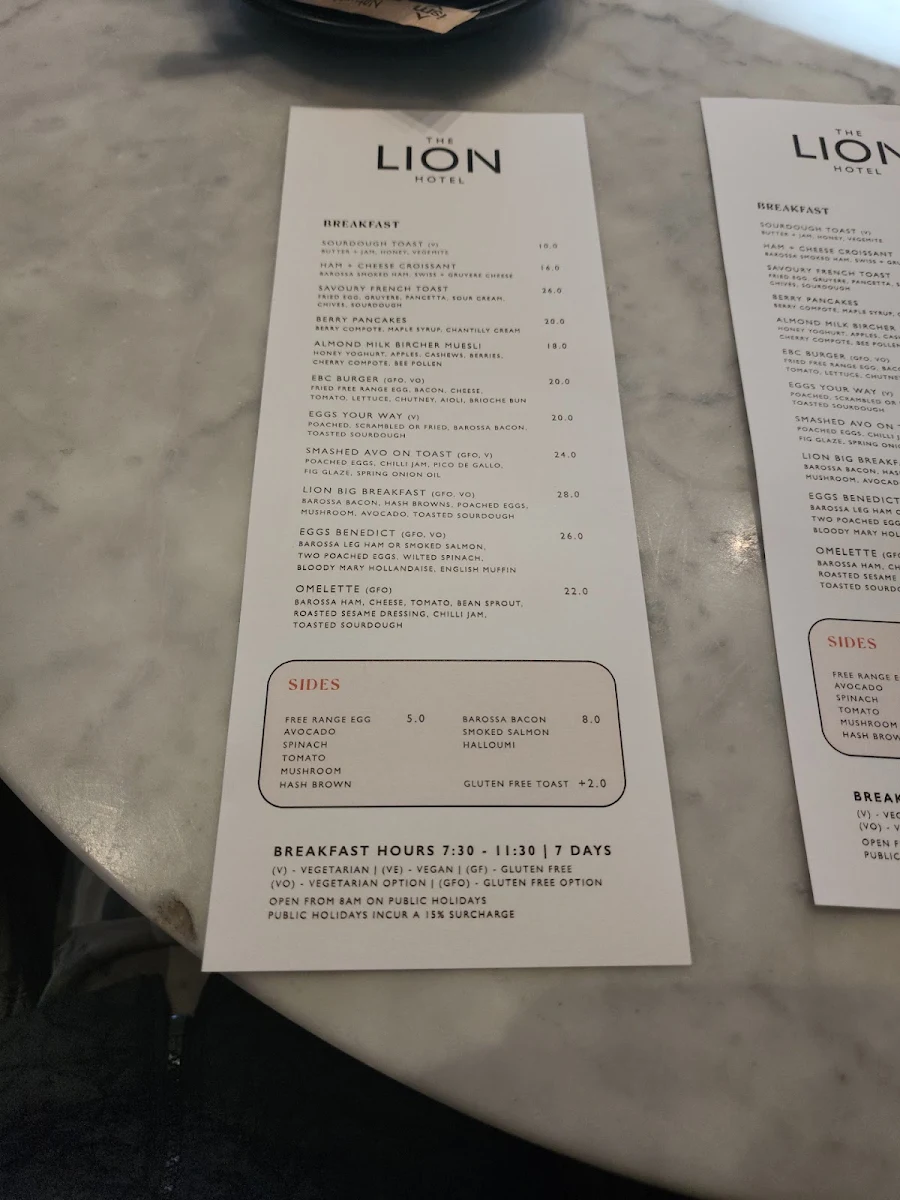 Menu, The Lion Hotel