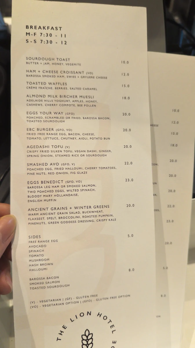 Menu, The Lion Hotel