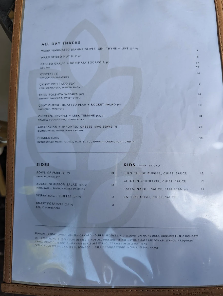 Menu, The Lion Hotel